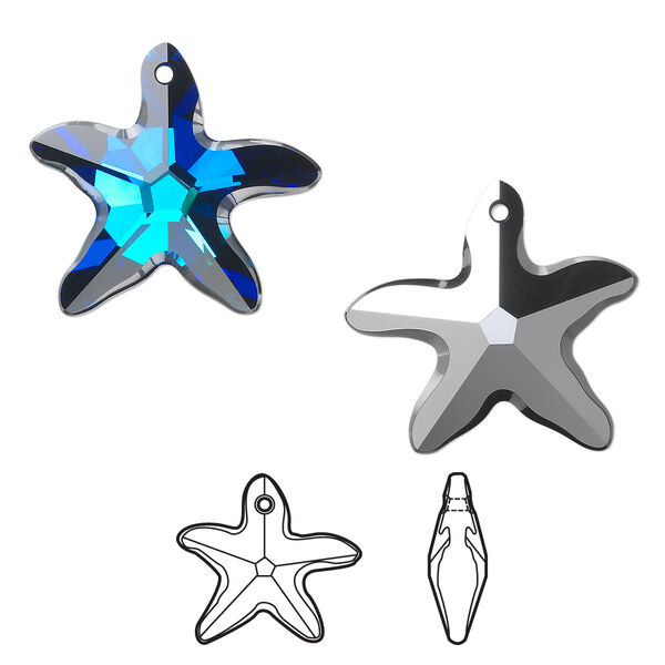 Focal 1pk crystal Bermuda blue P, Crystal Passions® 30x28mm pendant starfish 6721 image number 0