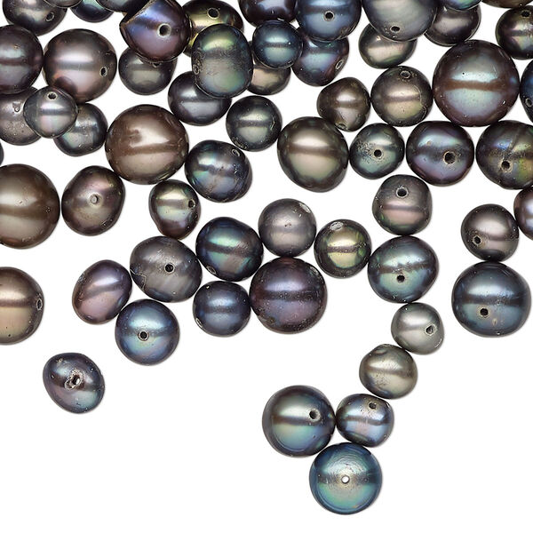 Freshwater pearl 1pkg1, semi-round mix peacock 2 ounce 4mm-14x12mm cultured image number 0