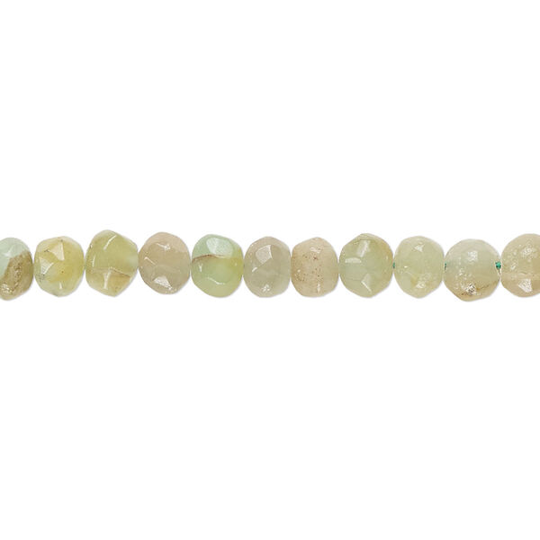 Bead, chalcedony (dyed), green, small hand-cut faceted pebble, Mohs hardness 6-1/2 to 7. Sold per 14-inch strand, approximately 80 beads. image number 0