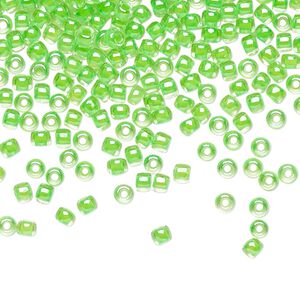Seed bead, TOHO BEADS®, glass, pkg/7.5g, #11 round, translucent luminous inside color neon green (TR-11-805).