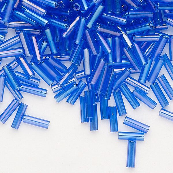 Bead, Preciosa Ornela Czech glass, bugle bead, pkg/500g, 1/4 inch, rainbow translucent blue, (31100). image number 0