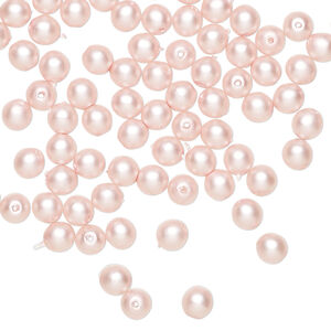 Bead 1pkg100, Czech pearl-coated glass druk, opaque matte light pink, 4mm round.