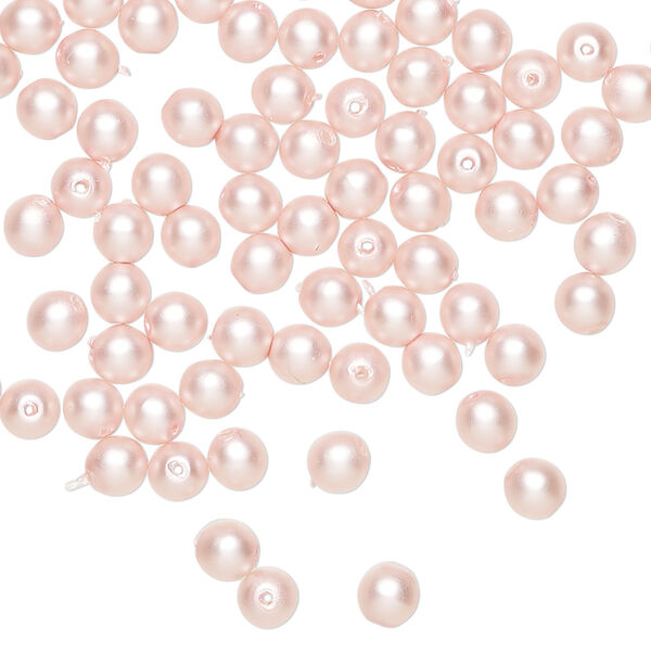 Bead 1pkg100, Czech pearl-coated glass druk, opaque matte light pink, 4mm round. image number 0