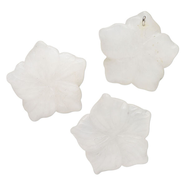 Snow quartz 1pkg3, frosted carved flower / hidden bail pendant natural B grade, mix 26x25mm image number 0