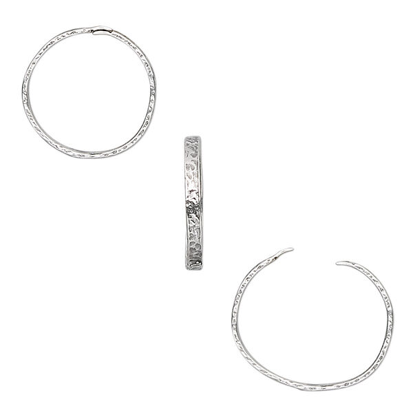 Loop Lock™, sterling silver, 14mm hammered round. Sold per pkg of 2. image number 0