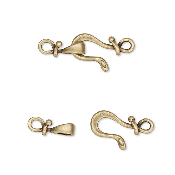 Clasp, JBB Findings, hook-and-eye, antiqued brass, 17x9mm. Sold individually. image number 0