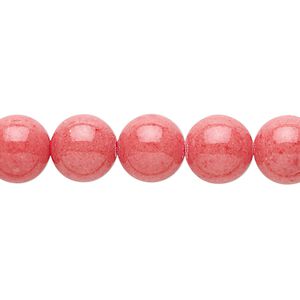 Bead, mountain "jade" (dolomite marble) (dyed), coral red, 10mm round, B grade, Mohs hardness 3. Sold per 15-1/2" to 16" strand.
