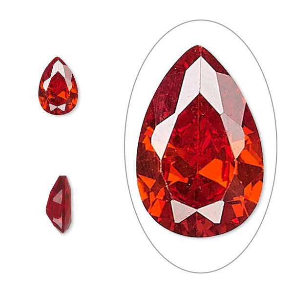 Gem, cubic zirconia, ruby red, 9x6mm faceted pear, Mohs hardness 8-1/2. Sold individually. image number 0