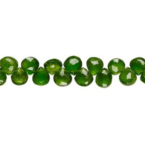 Chrome diopside 1pkg1, hand-cut top-drilled faceted puffed teardrop bead natural 4 inch 5x5mm