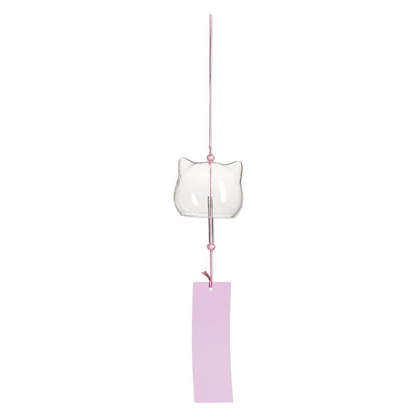 Wind chime, glass/rayon/paper, clear, 2-7/8x2-3/8-inch cat with acrylic beads. Sold individually. image number 0