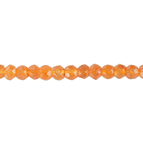 Bead, carnelian (dyed / heated), light to medium, 5-6mm hand-cut faceted round, B+ grade, Mohs hardness 6-1/2 to 7. Sold per 14-inch strand, approximately 95 beads. image number 0