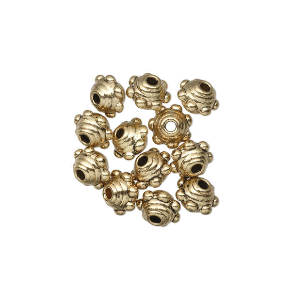 Bead, antique gold-finished "pewter" (zinc-based alloy), 7x5mm studded beaded rondelle. Sold per pkg of 12. image number 0