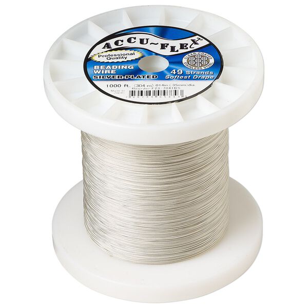 Beading wire, Accu-Flex®, nylon and silver-plated stainless steel, clear, 49 strand, 0.014-inch diameter. Sold per 1,000-foot spool. image number 0