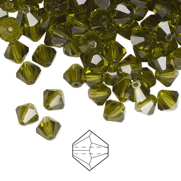 Bead 144pk olivine, Preciosa Czech crystal 6mm bicone image number 0