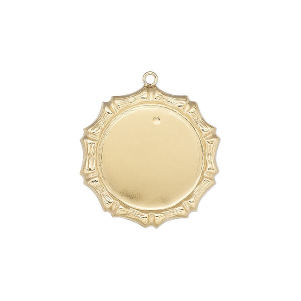 Drop, 14Kt gold-filled, 21mm single-sided round with bamboo edge design and 16mm round setting. Sold individually. image number 0