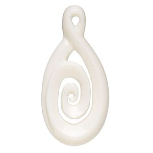 Focal, bone (bleached), 43x21mm hand-cut single-sided carved teardrop with swirl, Mohs hardness 2-1/2. Sold individually.