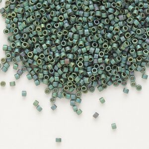 Seed bead, Delica®, glass, pkg/50g, #11 round, opaque matte rainbow sage green (DB-0373).