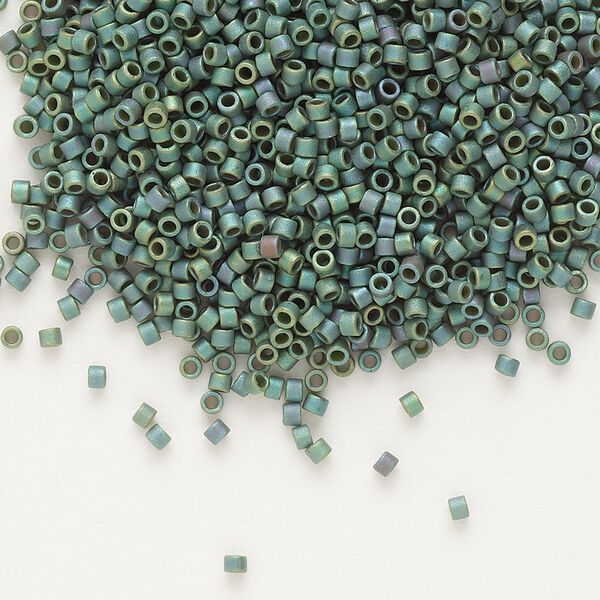 Seed bead, Delica®, glass, pkg/50g, #11 round, opaque matte rainbow sage green (DB-0373). image number 0