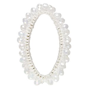 Focal, glass / nylon / steel, white AB, 49x30mm-50x32mm beaded open oval. Sold per pkg of 2.