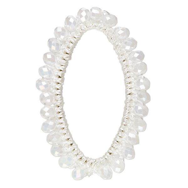 Focal, glass / nylon / steel, white AB, 49x30mm-50x32mm beaded open oval. Sold per pkg of 2. image number 0