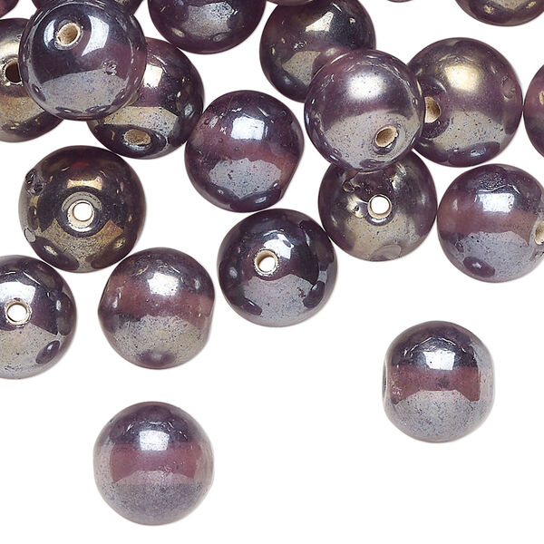 Bead, luster glass, opaque purple, 10mm round. Sold per 2-ounce pkg, approximately 45 beads. image number 0