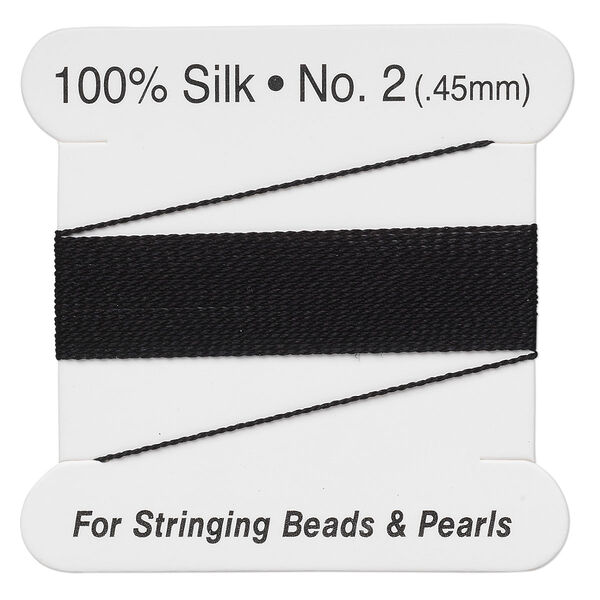 Thread, silk, black, size #2. Sold per 2-meter card. image number 0