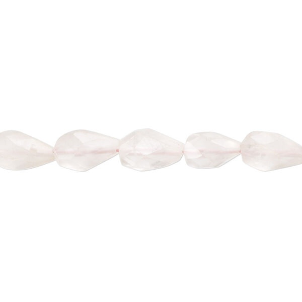 Bead, rose quartz (natural), light, 8x5mm-12x6mm hand-cut faceted teardrop, B- grade, Mohs hardness 7. Sold per 14-inch strand, approximately 40 beads. image number 0