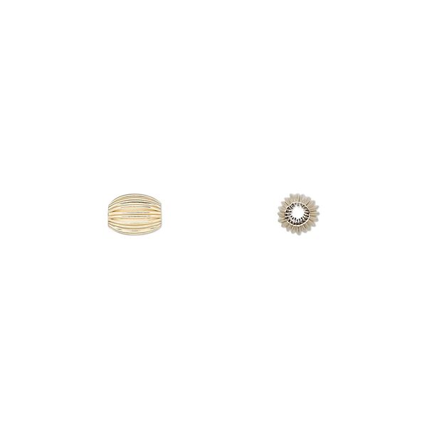 Bead, 14Kt gold, 6x4mm corrugated oval. Sold per pkg of 4. image number 0