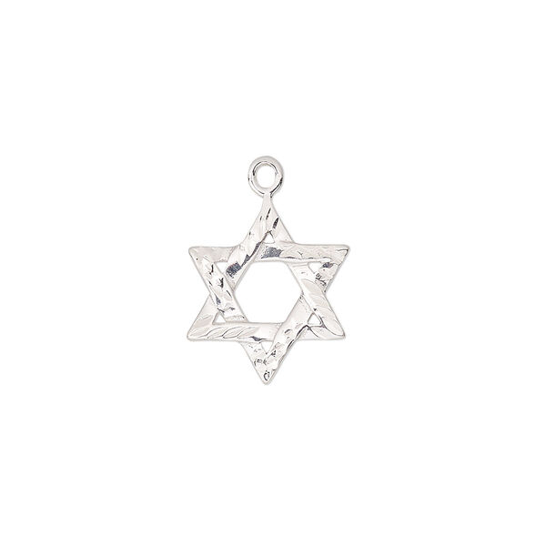 Drop, sterling silver, 15x13mm diamond-cut Star of David. Sold individually. image number 0