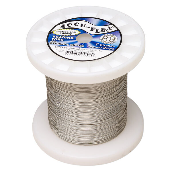 Beading wire, Accu-Flex®, nylon and .925 sterling silver, clear, 7 strand, 0.014-inch diameter. Sold per 1,000-foot spool. image number 0