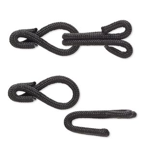 Clasp, hook-and-eye, nylon and "pewter" (zinc-based alloy), black, 32x12mm. Sold Individually.