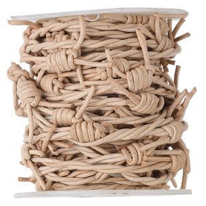 Cord, leather (natural), 1.5mm barbed wire. Sold per 5-yard spool.