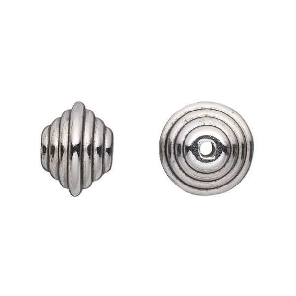 Bead, antiqued silver-finished copper-coated plastic, 14x11mm saucer. Sold per 50-gram pkg, approximately 45 beads. image number 0