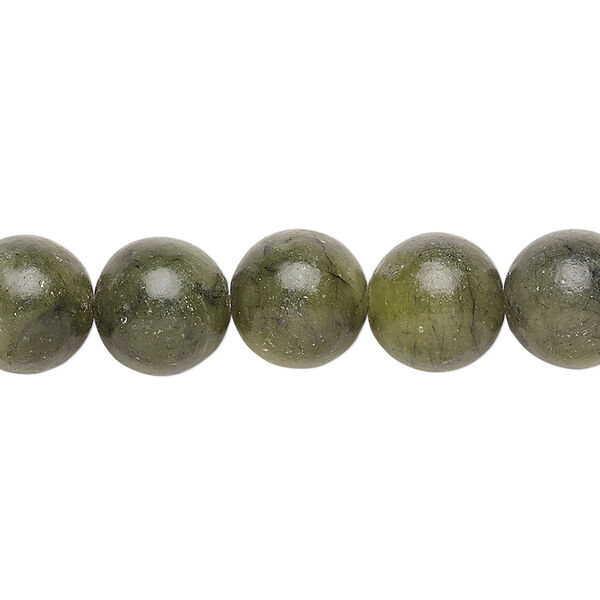Bead, green serpentine (natural), 10mm round, B grade, Mohs hardness 2-1/2 to 6. Sold per 15-1/2" to 16" strand. image number 0
