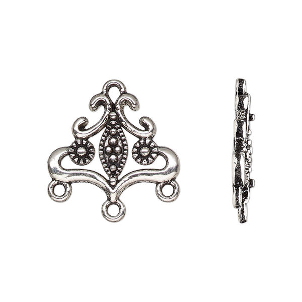 Drop, antique silver-finished "pewter" (zinc-based alloy), 20x18mm single-sided beaded flower and marquise with 3 closed loop. Sold per pkg of 20. image number 0