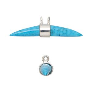 Focal, "turquoise" (resin) (imitation) and sterling silver, 33x6mm-36x7mm hand-cut double point with 2 loops. Sold individually.