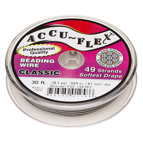 Beading wire, Accu-Flex®, nylon and stainless steel, clear, 49 strand, 0.024-inch diameter. Sold per 30-foot spool. image number 0