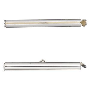 End bar, silver-finished brass, 40x4mm round tube with fold-in ends, 2.75-3mm inside diameter. Sold per pkg of 10.