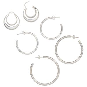Earring, Create Compliments®, sterling silver, 1/2" to 2" hoop. Sold per pkg of 3 pairs.