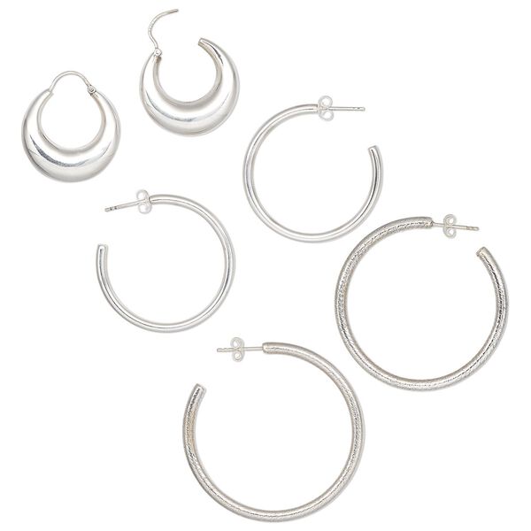 Earring, Create Compliments®, sterling silver, 1/2" to 2" hoop. Sold per pkg of 3 pairs. image number 0