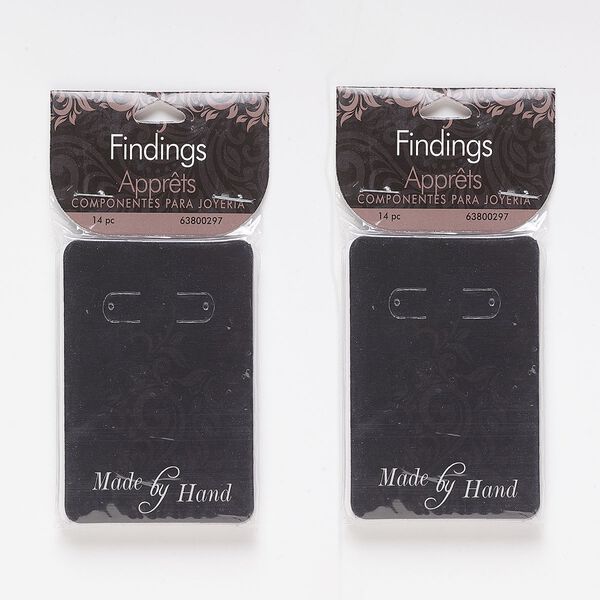 Earring card, paper, black, 3-1/4 x 2-1/4 inch rectangle with "Made by Hand." Sold per pkg of 28. image number 0