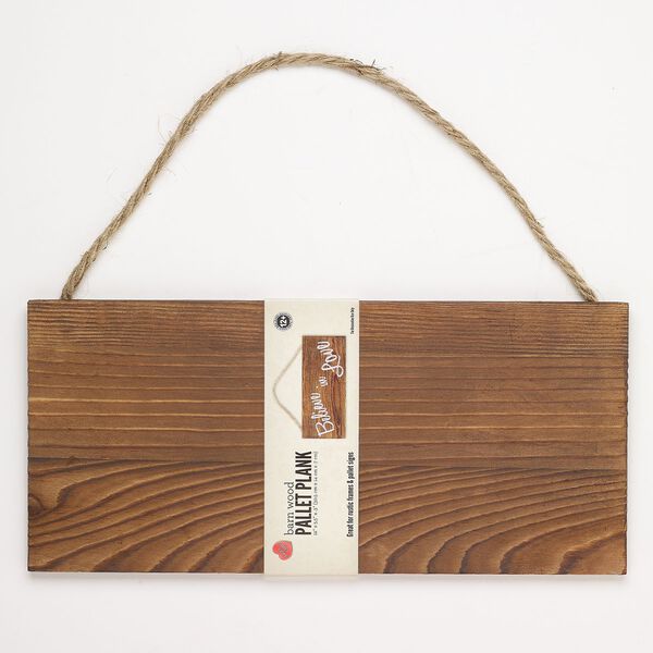 Home décor jute pine wood 1pk 12x5.25 inch rectangle barn wood pallet plank sign, coated brown image number 0
