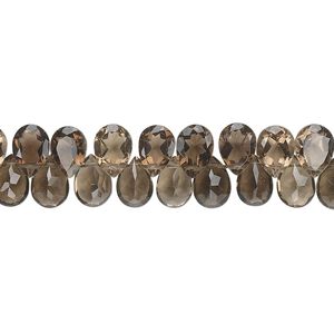 Smoky quartz 1pkg1, hand-cut top-drilled faceted teardrop bead 8 inch 7x5mm