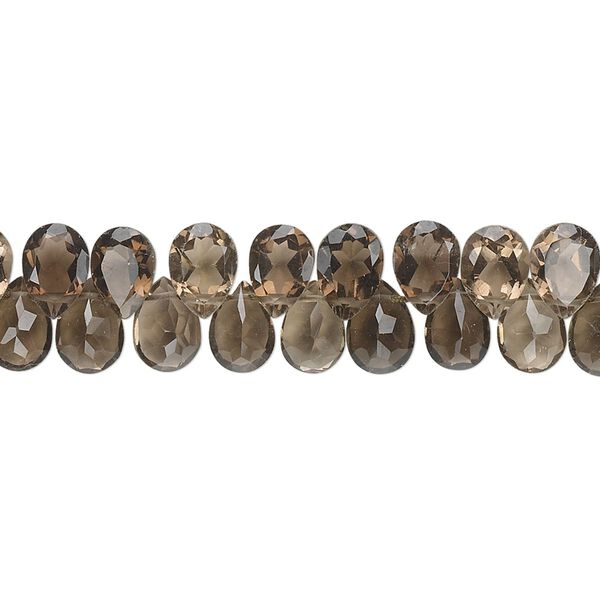 Smoky quartz 1pkg1, hand-cut top-drilled faceted teardrop bead 8 inch 7x5mm image number 0