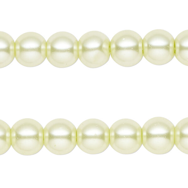 Bead, glass pearl, light yellow-green, 8mm round. Sold per pkg of (2) 15-inch strands, approximately 100 beads. image number 0