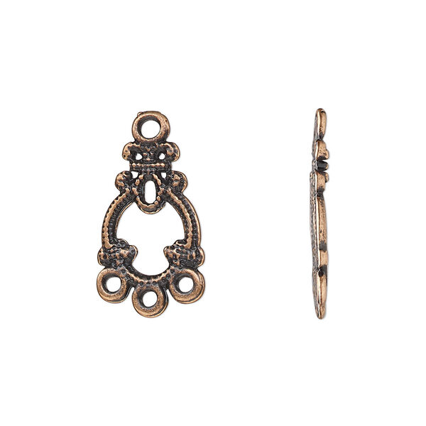 Drop, antique copper-finished "pewter" (zinc-based alloy), 15x11mm single-sided fancy open teardrop with 4 closed loops. Sold per pkg of 20. image number 0