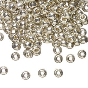 Seed bead, Miyuki, glass, pkg/250g, #6 rocaille, opaque galvanized silver, (RR-181).