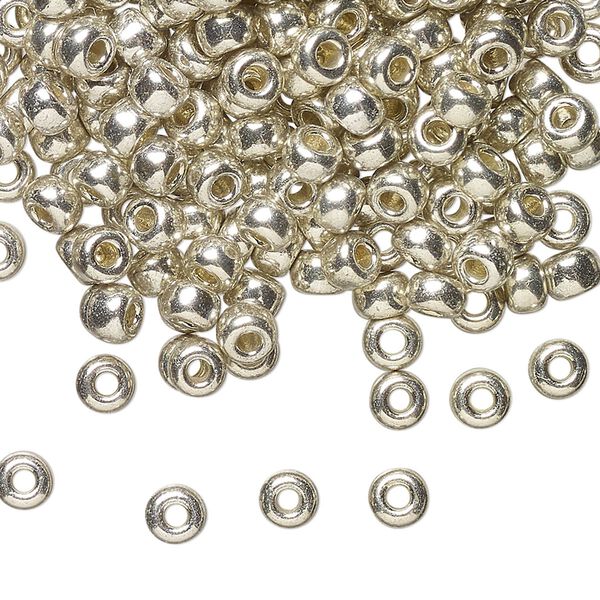 Seed bead, Miyuki, glass, pkg/250g, #6 rocaille, opaque galvanized silver, (RR-181). image number 0