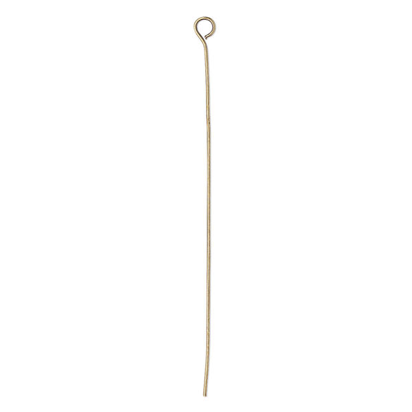 Eye pin, antique gold-plated brass, 2 inches, 24 gauge. Sold per pkg of 100. image number 0
