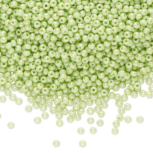 Seed bead, Preciosa Ornela Czech glass, pkg/50g, #11 rocaille, opaque rainbow pale green, (54410). image number 0
